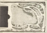 An illustration from Plans des plus beaux jardins pittoresques de France, d'Angleterre et d'Allemagne et des édifices, monumens, fabriques, etc. qui concurrent à leur embellissement, dans tous les genres d'architecture, tels que chinois, égyptien, anglais, arabe, moresque, etc. = Plans of the most beautiful picturesque gardens in France, England and Germany, and of the edifices, monuments, fabrics, etc., which contribute to their embellishment, of every kind of architecture, such as Chinese, Egyptian, English, Arabian, Moorish, etc. = Plaene der schoensten und malerischten Gaerten Frankreichs, Englands und Deutschlands ... : dédiés aux architectes et aux amateurs (1809)