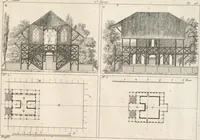 An illustration from Plans des plus beaux jardins pittoresques de France, d'Angleterre et d'Allemagne et des édifices, monumens, fabriques, etc. qui concurrent à leur embellissement, dans tous les genres d'architecture, tels que chinois, égyptien, anglais, arabe, moresque, etc. = Plans of the most beautiful picturesque gardens in France, England and Germany, and of the edifices, monuments, fabrics, etc., which contribute to their embellishment, of every kind of architecture, such as Chinese, Egyptian, English, Arabian, Moorish, etc. = Plaene der schoensten und malerischten Gaerten Frankreichs, Englands und Deutschlands ... : dédiés aux architectes et aux amateurs (1809)