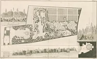 An illustration from Plans des plus beaux jardins pittoresques de France, d'Angleterre et d'Allemagne et des édifices, monumens, fabriques, etc. qui concurrent à leur embellissement, dans tous les genres d'architecture, tels que chinois, égyptien, anglais, arabe, moresque, etc. = Plans of the most beautiful picturesque gardens in France, England and Germany, and of the edifices, monuments, fabrics, etc., which contribute to their embellishment, of every kind of architecture, such as Chinese, Egyptian, English, Arabian, Moorish, etc. = Plaene der schoensten und malerischten Gaerten Frankreichs, Englands und Deutschlands ... : dédiés aux architectes et aux amateurs (1809)