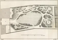 An illustration from Plans des plus beaux jardins pittoresques de France, d'Angleterre et d'Allemagne et des édifices, monumens, fabriques, etc. qui concurrent à leur embellissement, dans tous les genres d'architecture, tels que chinois, égyptien, anglais, arabe, moresque, etc. = Plans of the most beautiful picturesque gardens in France, England and Germany, and of the edifices, monuments, fabrics, etc., which contribute to their embellishment, of every kind of architecture, such as Chinese, Egyptian, English, Arabian, Moorish, etc. = Plaene der schoensten und malerischten Gaerten Frankreichs, Englands und Deutschlands ... : dédiés aux architectes et aux amateurs (1809)