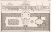 Picture 54 of 71 from Plans des plus beaux jardins pittoresques de France, d'Angleterre et d'Allemagne et des édifices, monumens, fabriques, etc. qui concurrent à leur embellissement, dans tous les genres d'architecture, tels que chinois, égyptien, anglais, arabe, moresque, etc. = Plans of the most beautiful picturesque gardens in France, England and Germany, and of the edifices, monuments, fabrics, etc., which contribute to their embellishment, of every kind of architecture, such as Chinese, Egyptian, English, Arabian, Moorish, etc. = Plaene der schoensten und malerischten Gaerten Frankreichs, Englands und Deutschlands ... : dédiés aux architectes et aux amateurs (1809), leaf 180