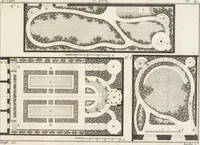 An illustration from Plans des plus beaux jardins pittoresques de France, d'Angleterre et d'Allemagne et des édifices, monumens, fabriques, etc. qui concurrent à leur embellissement, dans tous les genres d'architecture, tels que chinois, égyptien, anglais, arabe, moresque, etc. = Plans of the most beautiful picturesque gardens in France, England and Germany, and of the edifices, monuments, fabrics, etc., which contribute to their embellishment, of every kind of architecture, such as Chinese, Egyptian, English, Arabian, Moorish, etc. = Plaene der schoensten und malerischten Gaerten Frankreichs, Englands und Deutschlands ... : dédiés aux architectes et aux amateurs (1809)
