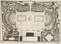 An illustration from Plans des plus beaux jardins pittoresques de France, d'Angleterre et d'Allemagne et des édifices, monumens, fabriques, etc. qui concurrent à leur embellissement, dans tous les genres d'architecture, tels que chinois, égyptien, anglais, arabe, moresque, etc. = Plans of the most beautiful picturesque gardens in France, England and Germany, and of the edifices, monuments, fabrics, etc., which contribute to their embellishment, of every kind of architecture, such as Chinese, Egyptian, English, Arabian, Moorish, etc. = Plaene der schoensten und malerischten Gaerten Frankreichs, Englands und Deutschlands ... : dédiés aux architectes et aux amateurs (1809)