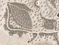 An illustration from Plans des plus beaux jardins pittoresques de France, d'Angleterre et d'Allemagne et des édifices, monumens, fabriques, etc. qui concurrent à leur embellissement, dans tous les genres d'architecture, tels que chinois, égyptien, anglais, arabe, moresque, etc. = Plans of the most beautiful picturesque gardens in France, England and Germany, and of the edifices, monuments, fabrics, etc., which contribute to their embellishment, of every kind of architecture, such as Chinese, Egyptian, English, Arabian, Moorish, etc. = Plaene der schoensten und malerischten Gaerten Frankreichs, Englands und Deutschlands ... : dédiés aux architectes et aux amateurs (1809)