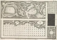 An illustration from Plans des plus beaux jardins pittoresques de France, d'Angleterre et d'Allemagne et des édifices, monumens, fabriques, etc. qui concurrent à leur embellissement, dans tous les genres d'architecture, tels que chinois, égyptien, anglais, arabe, moresque, etc. = Plans of the most beautiful picturesque gardens in France, England and Germany, and of the edifices, monuments, fabrics, etc., which contribute to their embellishment, of every kind of architecture, such as Chinese, Egyptian, English, Arabian, Moorish, etc. = Plaene der schoensten und malerischten Gaerten Frankreichs, Englands und Deutschlands ... : dédiés aux architectes et aux amateurs (1809)