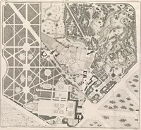 An illustration from Plans des plus beaux jardins pittoresques de France, d'Angleterre et d'Allemagne et des édifices, monumens, fabriques, etc. qui concurrent à leur embellissement, dans tous les genres d'architecture, tels que chinois, égyptien, anglais, arabe, moresque, etc. = Plans of the most beautiful picturesque gardens in France, England and Germany, and of the edifices, monuments, fabrics, etc., which contribute to their embellishment, of every kind of architecture, such as Chinese, Egyptian, English, Arabian, Moorish, etc. = Plaene der schoensten und malerischten Gaerten Frankreichs, Englands und Deutschlands ... : dédiés aux architectes et aux amateurs (1809)