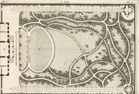 An illustration from Plans des plus beaux jardins pittoresques de France, d'Angleterre et d'Allemagne et des édifices, monumens, fabriques, etc. qui concurrent à leur embellissement, dans tous les genres d'architecture, tels que chinois, égyptien, anglais, arabe, moresque, etc. = Plans of the most beautiful picturesque gardens in France, England and Germany, and of the edifices, monuments, fabrics, etc., which contribute to their embellishment, of every kind of architecture, such as Chinese, Egyptian, English, Arabian, Moorish, etc. = Plaene der schoensten und malerischten Gaerten Frankreichs, Englands und Deutschlands ... : dédiés aux architectes et aux amateurs (1809)