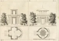 An illustration from Plans des plus beaux jardins pittoresques de France, d'Angleterre et d'Allemagne et des édifices, monumens, fabriques, etc. qui concurrent à leur embellissement, dans tous les genres d'architecture, tels que chinois, égyptien, anglais, arabe, moresque, etc. = Plans of the most beautiful picturesque gardens in France, England and Germany, and of the edifices, monuments, fabrics, etc., which contribute to their embellishment, of every kind of architecture, such as Chinese, Egyptian, English, Arabian, Moorish, etc. = Plaene der schoensten und malerischten Gaerten Frankreichs, Englands und Deutschlands ... : dédiés aux architectes et aux amateurs (1809)