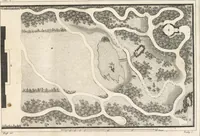 An illustration from Plans des plus beaux jardins pittoresques de France, d'Angleterre et d'Allemagne et des édifices, monumens, fabriques, etc. qui concurrent à leur embellissement, dans tous les genres d'architecture, tels que chinois, égyptien, anglais, arabe, moresque, etc. = Plans of the most beautiful picturesque gardens in France, England and Germany, and of the edifices, monuments, fabrics, etc., which contribute to their embellishment, of every kind of architecture, such as Chinese, Egyptian, English, Arabian, Moorish, etc. = Plaene der schoensten und malerischten Gaerten Frankreichs, Englands und Deutschlands ... : dédiés aux architectes et aux amateurs (1809)