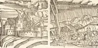 An illustration from Prodigiorvm ac ostentorvm chronicon : quae praeter naturae ordinem, motum, et operationem, et in svperioribus & his inferioribus mundi regionibus, ab exordio mundi usque ad haec nostra tempora, acciderunt ... (1557)