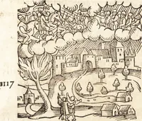 An illustration from Prodigiorvm ac ostentorvm chronicon : quae praeter naturae ordinem, motum, et operationem, et in svperioribus & his inferioribus mundi regionibus, ab exordio mundi usque ad haec nostra tempora, acciderunt ... (1557)