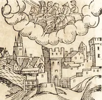 An illustration from Prodigiorvm ac ostentorvm chronicon : quae praeter naturae ordinem, motum, et operationem, et in svperioribus & his inferioribus mundi regionibus, ab exordio mundi usque ad haec nostra tempora, acciderunt ... (1557)
