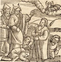 An illustration from Prodigiorvm ac ostentorvm chronicon : quae praeter naturae ordinem, motum, et operationem, et in svperioribus & his inferioribus mundi regionibus, ab exordio mundi usque ad haec nostra tempora, acciderunt ... (1557)