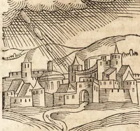 An illustration from Prodigiorvm ac ostentorvm chronicon : quae praeter naturae ordinem, motum, et operationem, et in svperioribus & his inferioribus mundi regionibus, ab exordio mundi usque ad haec nostra tempora, acciderunt ... (1557)