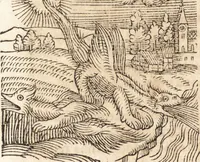 An illustration from Prodigiorvm ac ostentorvm chronicon : quae praeter naturae ordinem, motum, et operationem, et in svperioribus & his inferioribus mundi regionibus, ab exordio mundi usque ad haec nostra tempora, acciderunt ... (1557)