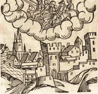 An illustration from Prodigiorvm ac ostentorvm chronicon : quae praeter naturae ordinem, motum, et operationem, et in svperioribus & his inferioribus mundi regionibus, ab exordio mundi usque ad haec nostra tempora, acciderunt ... (1557)