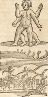 An illustration from Prodigiorvm ac ostentorvm chronicon : quae praeter naturae ordinem, motum, et operationem, et in svperioribus & his inferioribus mundi regionibus, ab exordio mundi usque ad haec nostra tempora, acciderunt ... (1557)