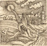 An illustration from Prodigiorvm ac ostentorvm chronicon : quae praeter naturae ordinem, motum, et operationem, et in svperioribus & his inferioribus mundi regionibus, ab exordio mundi usque ad haec nostra tempora, acciderunt ... (1557)