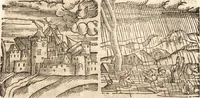 An illustration from Prodigiorvm ac ostentorvm chronicon : quae praeter naturae ordinem, motum, et operationem, et in svperioribus & his inferioribus mundi regionibus, ab exordio mundi usque ad haec nostra tempora, acciderunt ... (1557)