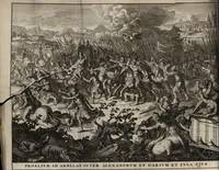 An illustration from Q. Curtius Rufus De rebus gestis Alexandri Magni : cum commentariis Raderi, Bongarsii, Popmae, Salmaaii, Gronovii, Loccenii & Freinshemii : hujusque & vetustioribus supplementis, nec non locorum difficiliorum interpretatione, & indice philologico locupletissimo rerum & verborum : accedunt figurae aeneae ad historiam Alexandri Magni apud curtium illustrandam necessariae (1696)