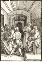 An illustration from Speculum passionis Domini Nostri Ihesu Christi : in quo relucẽt hec omnia singulariter vere & absolute, puta omnis p[er]fectio yerarchie, omniũ fidelium beatitudo, omnes virtutes, dona, fructus, et spiritualiũ bonorũ omnium efficacia, quod in fine prime partis huius speculi manifestissime cõprobat̃ (1507)