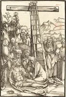 An illustration from Speculum passionis Domini Nostri Ihesu Christi : in quo relucẽt hec omnia singulariter vere & absolute, puta omnis p[er]fectio yerarchie, omniũ fidelium beatitudo, omnes virtutes, dona, fructus, et spiritualiũ bonorũ omnium efficacia, quod in fine prime partis huius speculi manifestissime cõprobat̃ (1507)