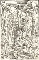 An illustration from Speculum passionis Domini Nostri Ihesu Christi : in quo relucẽt hec omnia singulariter vere & absolute, puta omnis p[er]fectio yerarchie, omniũ fidelium beatitudo, omnes virtutes, dona, fructus, et spiritualiũ bonorũ omnium efficacia, quod in fine prime partis huius speculi manifestissime cõprobat̃ (1507)