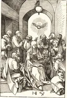 An illustration from Speculum passionis Domini Nostri Ihesu Christi : in quo relucẽt hec omnia singulariter vere & absolute, puta omnis p[er]fectio yerarchie, omniũ fidelium beatitudo, omnes virtutes, dona, fructus, et spiritualiũ bonorũ omnium efficacia, quod in fine prime partis huius speculi manifestissime cõprobat̃ (1507)