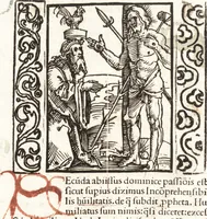 An illustration from Speculum passionis Domini Nostri Ihesu Christi : in quo relucẽt hec omnia singulariter vere & absolute, puta omnis p[er]fectio yerarchie, omniũ fidelium beatitudo, omnes virtutes, dona, fructus, et spiritualiũ bonorũ omnium efficacia, quod in fine prime partis huius speculi manifestissime cõprobat̃ (1507)
