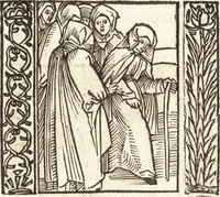 An illustration from Speculum passionis Domini Nostri Ihesu Christi : in quo relucẽt hec omnia singulariter vere & absolute, puta omnis p[er]fectio yerarchie, omniũ fidelium beatitudo, omnes virtutes, dona, fructus, et spiritualiũ bonorũ omnium efficacia, quod in fine prime partis huius speculi manifestissime cõprobat̃ (1507)