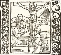 Picture 21 of 142 from Speculum passionis Domini Nostri Ihesu Christi : in quo relucẽt hec omnia singulariter vere & absolute, puta omnis p[er]fectio yerarchie, omniũ fidelium beatitudo, omnes virtutes, dona, fructus, et spiritualiũ bonorũ omnium efficacia, quod in fine prime partis huius speculi manifestissime cõprobat̃ (1507), leaf 26