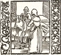 An illustration from Speculum passionis Domini Nostri Ihesu Christi : in quo relucẽt hec omnia singulariter vere & absolute, puta omnis p[er]fectio yerarchie, omniũ fidelium beatitudo, omnes virtutes, dona, fructus, et spiritualiũ bonorũ omnium efficacia, quod in fine prime partis huius speculi manifestissime cõprobat̃ (1507)