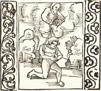 An illustration from Speculum passionis Domini Nostri Ihesu Christi : in quo relucẽt hec omnia singulariter vere & absolute, puta omnis p[er]fectio yerarchie, omniũ fidelium beatitudo, omnes virtutes, dona, fructus, et spiritualiũ bonorũ omnium efficacia, quod in fine prime partis huius speculi manifestissime cõprobat̃ (1507)