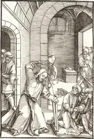 An illustration from Speculum passionis Domini Nostri Ihesu Christi : in quo relucẽt hec omnia singulariter vere & absolute, puta omnis p[er]fectio yerarchie, omniũ fidelium beatitudo, omnes virtutes, dona, fructus, et spiritualiũ bonorũ omnium efficacia, quod in fine prime partis huius speculi manifestissime cõprobat̃ (1507)