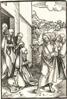 An illustration from Speculum passionis Domini Nostri Ihesu Christi : in quo relucẽt hec omnia singulariter vere & absolute, puta omnis p[er]fectio yerarchie, omniũ fidelium beatitudo, omnes virtutes, dona, fructus, et spiritualiũ bonorũ omnium efficacia, quod in fine prime partis huius speculi manifestissime cõprobat̃ (1507)