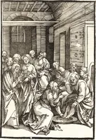 An illustration from Speculum passionis Domini Nostri Ihesu Christi : in quo relucẽt hec omnia singulariter vere & absolute, puta omnis p[er]fectio yerarchie, omniũ fidelium beatitudo, omnes virtutes, dona, fructus, et spiritualiũ bonorũ omnium efficacia, quod in fine prime partis huius speculi manifestissime cõprobat̃ (1507)