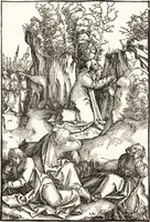 An illustration from Speculum passionis Domini Nostri Ihesu Christi : in quo relucẽt hec omnia singulariter vere & absolute, puta omnis p[er]fectio yerarchie, omniũ fidelium beatitudo, omnes virtutes, dona, fructus, et spiritualiũ bonorũ omnium efficacia, quod in fine prime partis huius speculi manifestissime cõprobat̃ (1507)