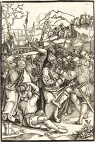 An illustration from Speculum passionis Domini Nostri Ihesu Christi : in quo relucẽt hec omnia singulariter vere & absolute, puta omnis p[er]fectio yerarchie, omniũ fidelium beatitudo, omnes virtutes, dona, fructus, et spiritualiũ bonorũ omnium efficacia, quod in fine prime partis huius speculi manifestissime cõprobat̃ (1507)