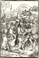 An illustration from Speculum passionis Domini Nostri Ihesu Christi : in quo relucẽt hec omnia singulariter vere & absolute, puta omnis p[er]fectio yerarchie, omniũ fidelium beatitudo, omnes virtutes, dona, fructus, et spiritualiũ bonorũ omnium efficacia, quod in fine prime partis huius speculi manifestissime cõprobat̃ (1507)