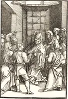 An illustration from Speculum passionis Domini Nostri Ihesu Christi : in quo relucẽt hec omnia singulariter vere & absolute, puta omnis p[er]fectio yerarchie, omniũ fidelium beatitudo, omnes virtutes, dona, fructus, et spiritualiũ bonorũ omnium efficacia, quod in fine prime partis huius speculi manifestissime cõprobat̃ (1507)