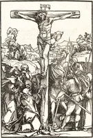An illustration from Speculum passionis Domini Nostri Ihesu Christi : in quo relucẽt hec omnia singulariter vere & absolute, puta omnis p[er]fectio yerarchie, omniũ fidelium beatitudo, omnes virtutes, dona, fructus, et spiritualiũ bonorũ omnium efficacia, quod in fine prime partis huius speculi manifestissime cõprobat̃ (1507)