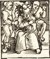 An illustration from Speculum passionis Domini Nostri Ihesu Christi : in quo relucẽt hec omnia singulariter vere & absolute, puta omnis p[er]fectio yerarchie, omniũ fidelium beatitudo, omnes virtutes, dona, fructus, et spiritualiũ bonorũ omnium efficacia, quod in fine prime partis huius speculi manifestissime cõprobat̃ (1507)