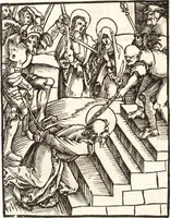 An illustration from Speculum passionis Domini Nostri Ihesu Christi : in quo relucẽt hec omnia singulariter vere & absolute, puta omnis p[er]fectio yerarchie, omniũ fidelium beatitudo, omnes virtutes, dona, fructus, et spiritualiũ bonorũ omnium efficacia, quod in fine prime partis huius speculi manifestissime cõprobat̃ (1507)