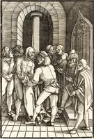 An illustration from Speculum passionis Domini Nostri Ihesu Christi : in quo relucẽt hec omnia singulariter vere & absolute, puta omnis p[er]fectio yerarchie, omniũ fidelium beatitudo, omnes virtutes, dona, fructus, et spiritualiũ bonorũ omnium efficacia, quod in fine prime partis huius speculi manifestissime cõprobat̃ (1507)