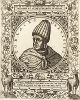 Picture 45 of 135 from Vitae et icones sultanorum Turcicorum, principum Persarum aliorumq[ue] illustrium heroum heroinarumq[ue] ab Osmane usq[ue] ad Mahometem II : ad vivum ex antiquis mettallis effictae, primum ex Co[n]sta[n]tinopoli D. Imp. Ferdina[n]do oblatae nunc descriptae & tetras[t]ichis succinctis illustratae (1596), leaf 107