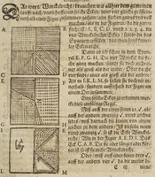An illustration from Gründtlicher Bericht vom Feldmessen, wie man allerley Felder, Wiesen, Wälde, vnd andere Ort, durch wahren geometrischen Grund abmessen vnd Erkundigen solle : darinnen sonderlich die grosse Irrthumben, so bisshero in dieser Kunst vorgangen, eröffnet vnd verbessert werden : dessgleichen von dem Marscheiden, Bergwercken, Wasserwagen, vnd andern herrlichen Erfindungen nutzlicher Bericht. (1615)