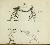 An illustration from Grondige beschryvinge van de edele ende ridderlijcke scherm- ofte wapen-konste : noyt diergelijcke in dese nederduytse tale in den druck uytgegaen, met veele schoone kopere figueren verciert (1676)