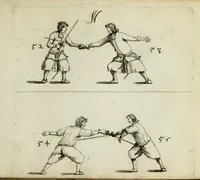 An illustration from Grondige beschryvinge van de edele ende ridderlijcke scherm- ofte wapen-konste : noyt diergelijcke in dese nederduytse tale in den druck uytgegaen, met veele schoone kopere figueren verciert (1676)