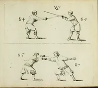 An illustration from Grondige beschryvinge van de edele ende ridderlijcke scherm- ofte wapen-konste : noyt diergelijcke in dese nederduytse tale in den druck uytgegaen, met veele schoone kopere figueren verciert (1676)