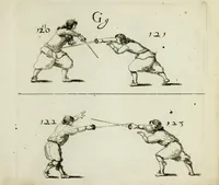 An illustration from Grondige beschryvinge van de edele ende ridderlijcke scherm- ofte wapen-konste : noyt diergelijcke in dese nederduytse tale in den druck uytgegaen, met veele schoone kopere figueren verciert (1676)